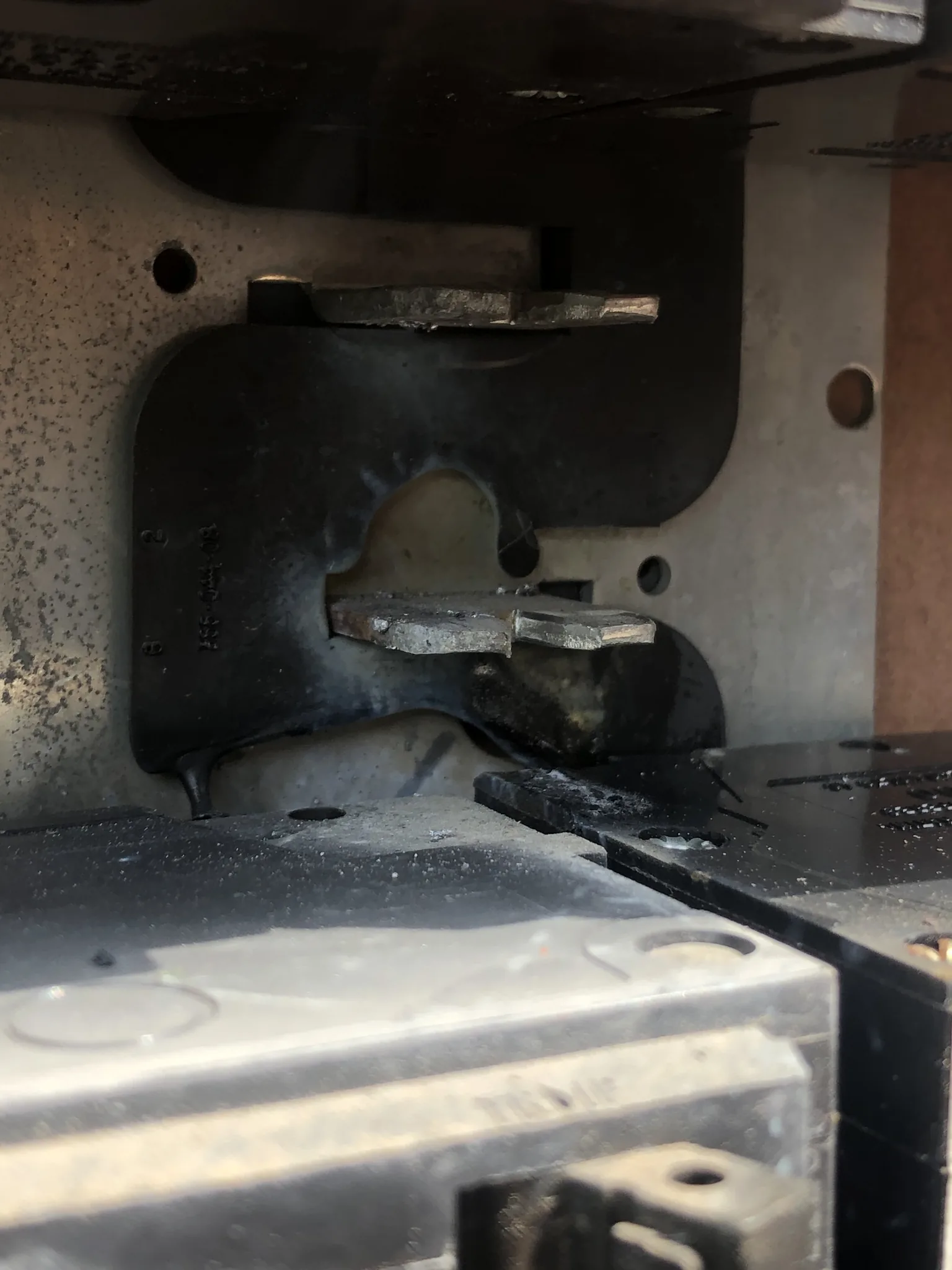 Close-up electrical equipment detail inside a tight device compartment