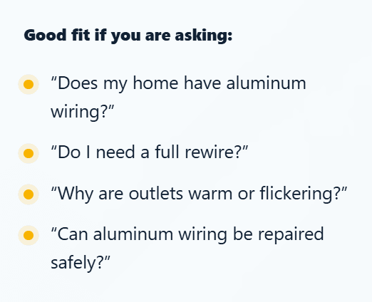 Aluminum wiring repair page preview for Houston Gulf Electric