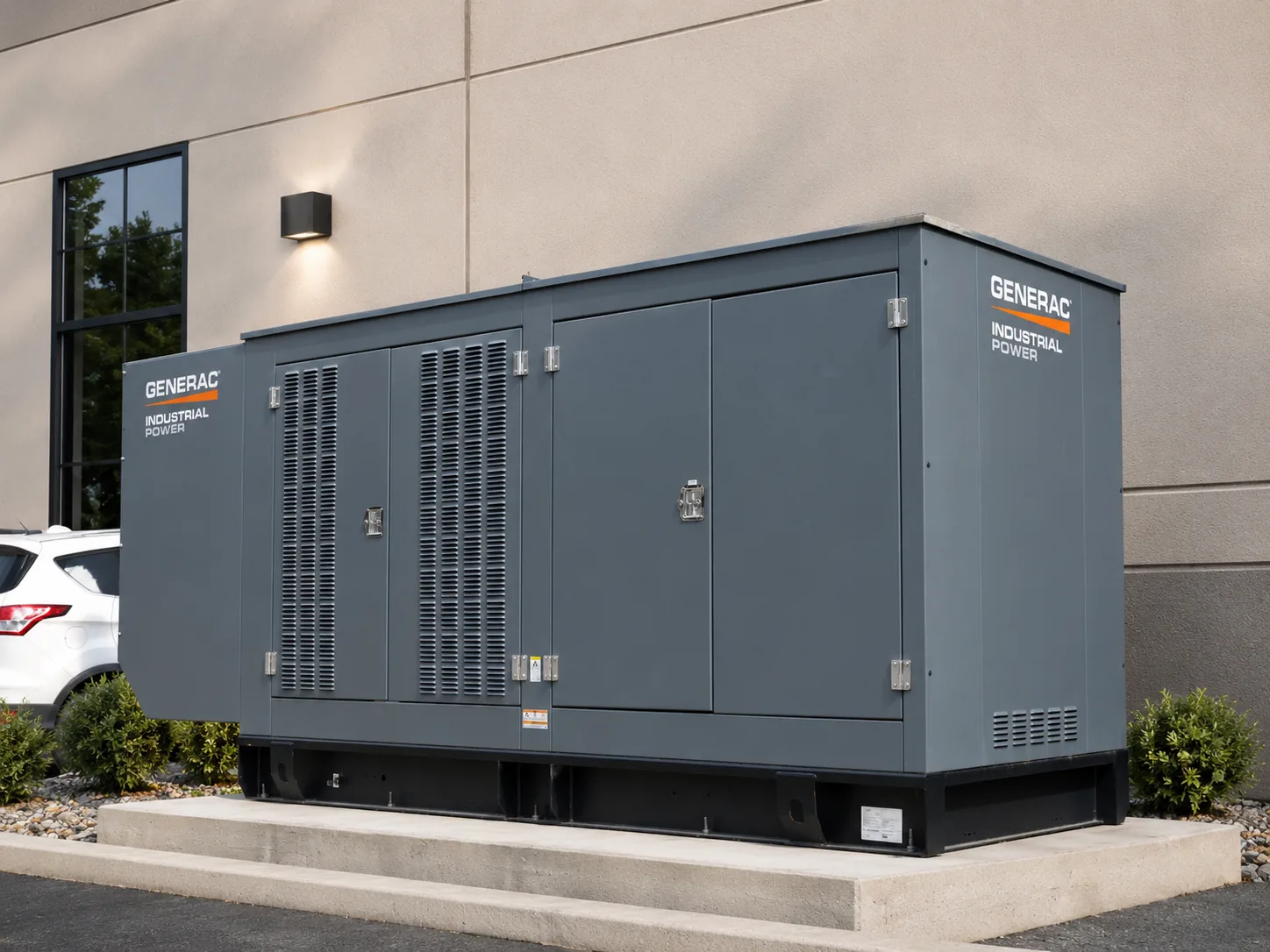 Commercial standby power equipment installed outside a business property