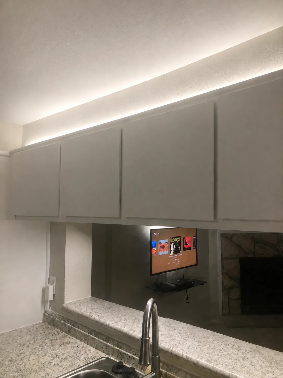 Close-up of interior accent lighting casting an even glow.